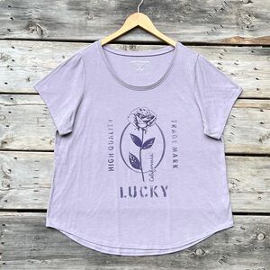 Lucky Brand California Rose Poly Blend Lavender Scoop Neck Tee Women’s Size XL